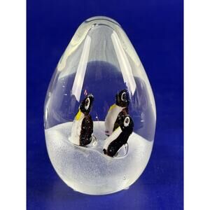 Vintage Blown Art Glass Penguin Family Paperweight Handmade Dynasty Gallery
